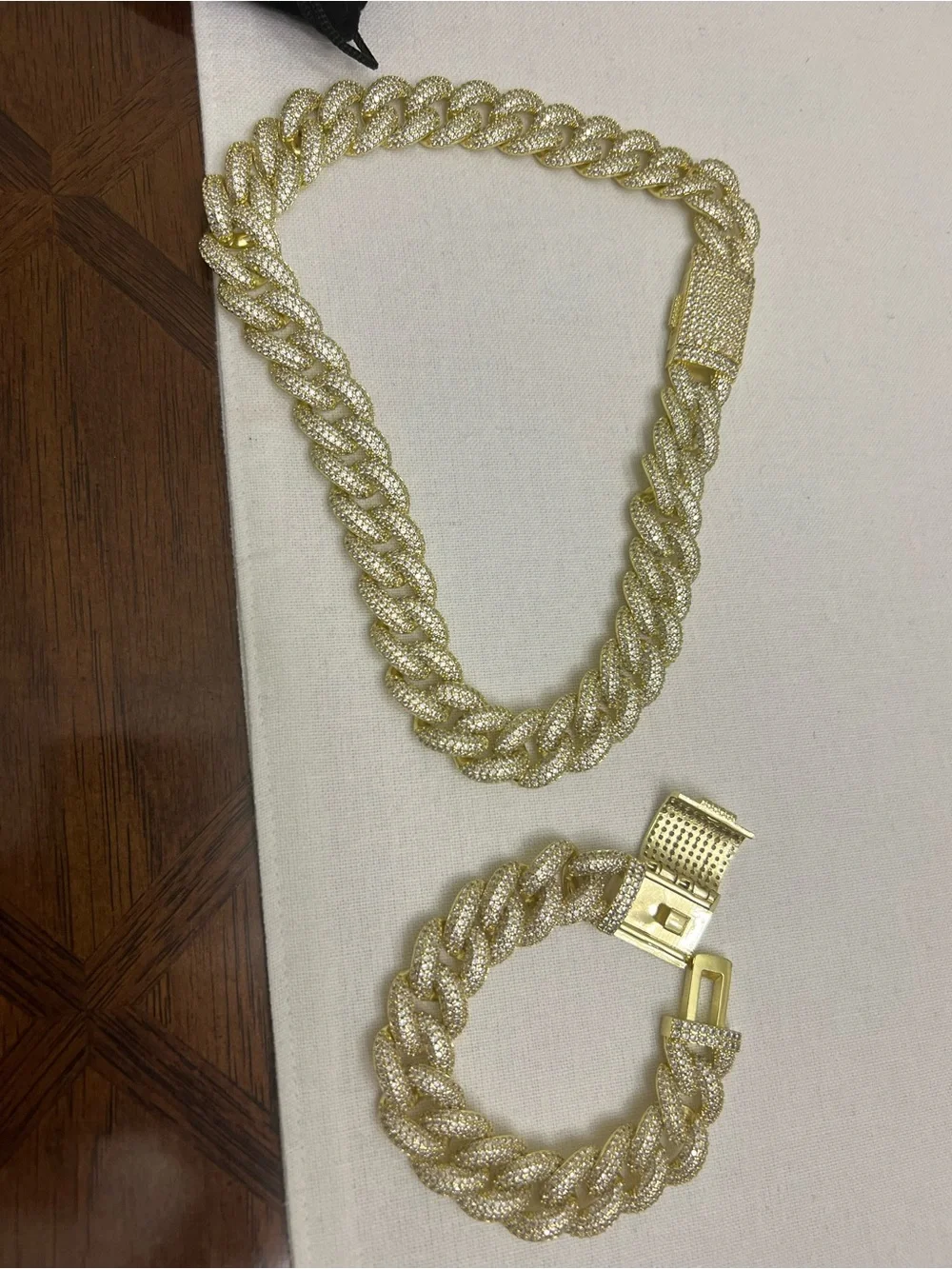 15 mm Gold-Tone Pave Cuban Link Necklace and Bracelet Set